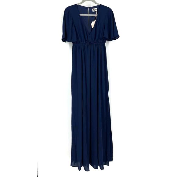 Show Me Your MuMu Emily Maxi Dress Rich Navy Crisp Small NWT - Picture 2 of 9